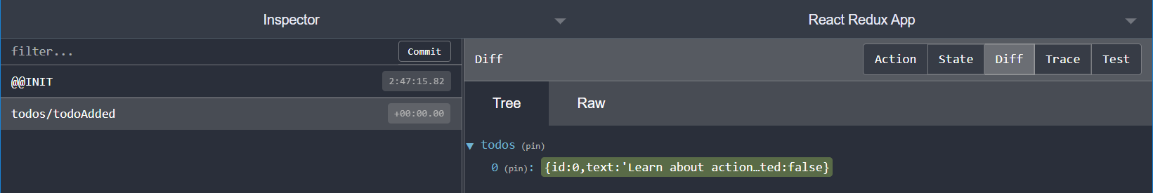 Redux DevTools Extension: diff tab